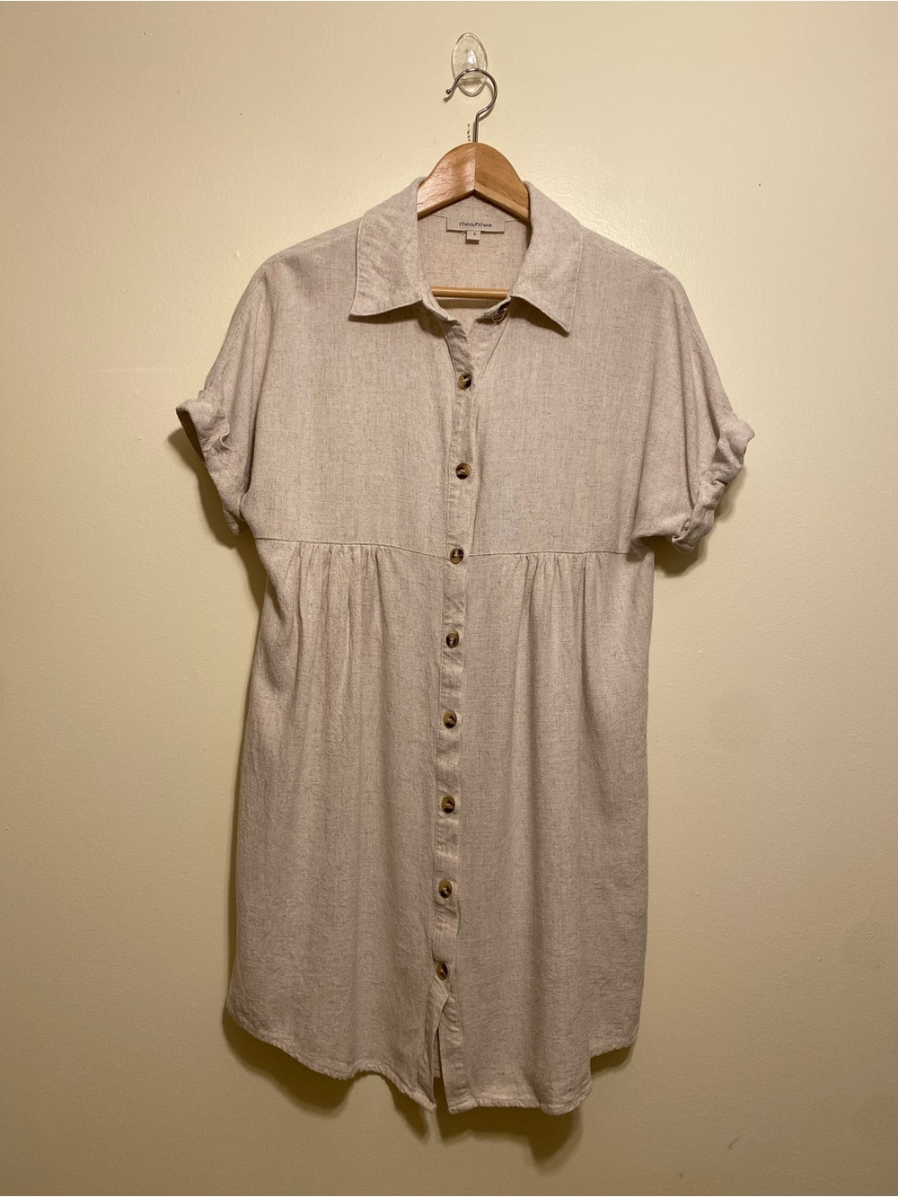 RHEA & THEA Lightweight Cream Button-Down Shirt Dress. Size S